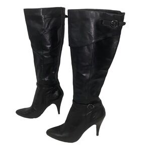 Nine West Black Leather 3” Heel Calf High Boots Size 7.5M